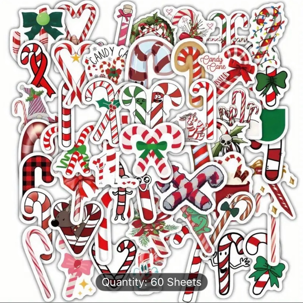 60 Festive Candy Cane Stickers